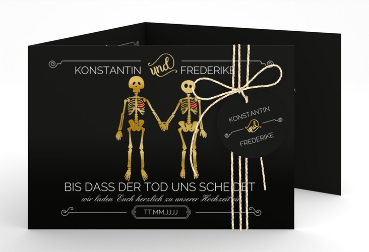 Hochzeitseinladung Bones A6 Doppel-Klappkarte gold