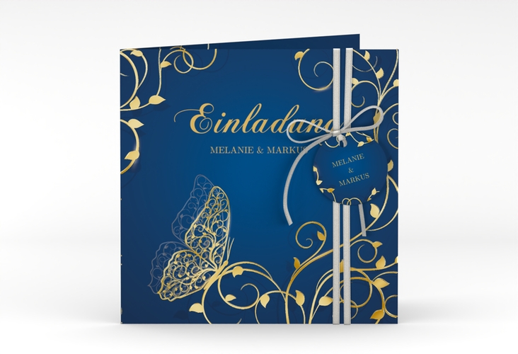 Hochzeitseinladung Eternity quadr. Klappkarte blau gold