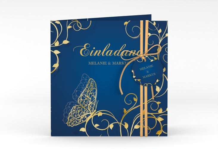 Hochzeitseinladung Eternity quadr. Klappkarte blau gold