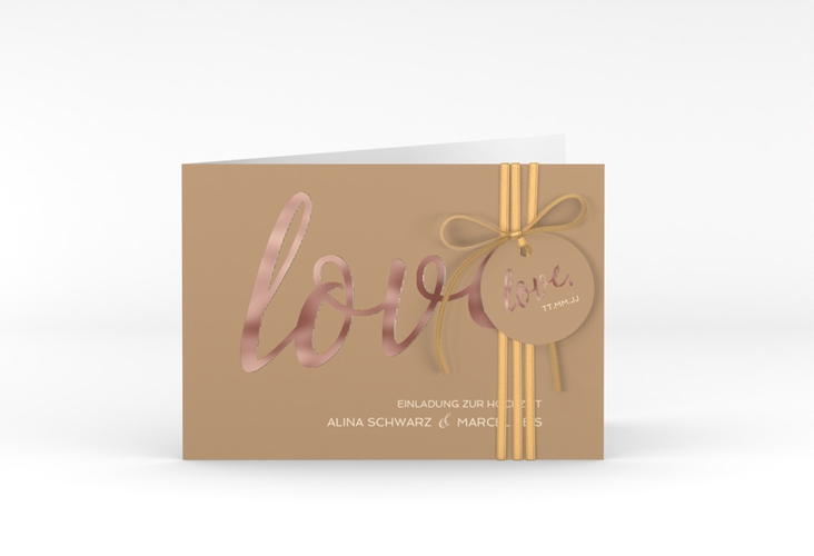 Hochzeitseinladung Glam A6 Klappkarte quer rosegold