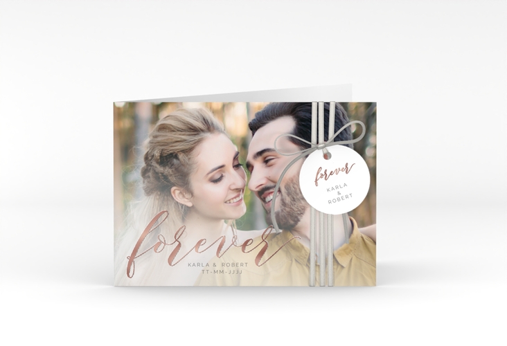 Hochzeitseinladung Promise A6 Klappkarte quer rosegold