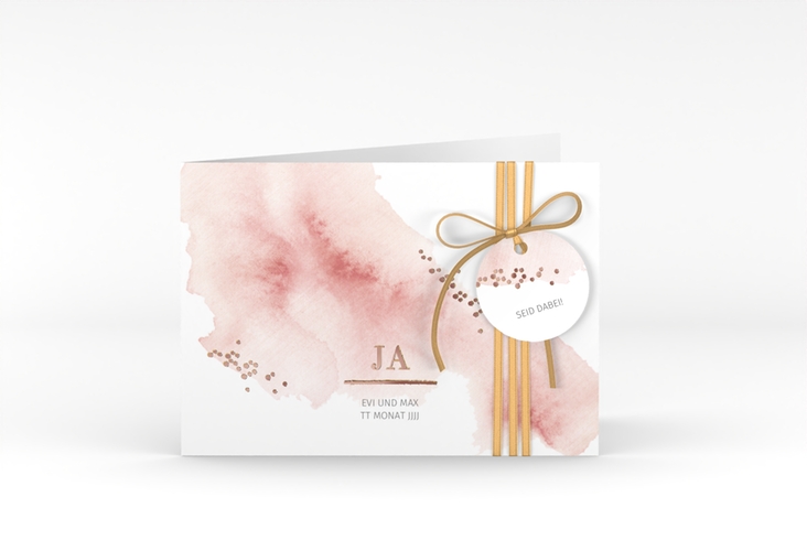 Hochzeitseinladung Pastell A6 Klappkarte quer rosegold