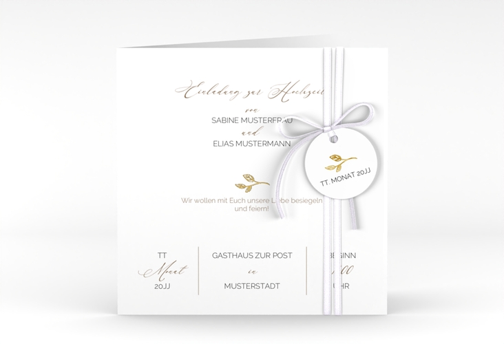 Hochzeitseinladung Plain quadr. Klappkarte weiss gold