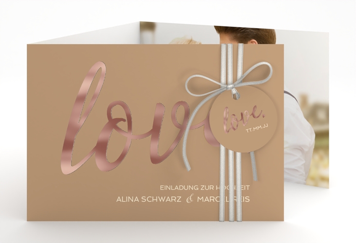 Hochzeitseinladung Glam A6 Doppel-Klappkarte rosegold