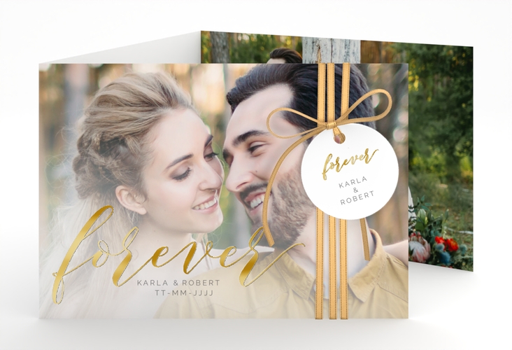 Hochzeitseinladung Promise A6 Doppel-Klappkarte gold