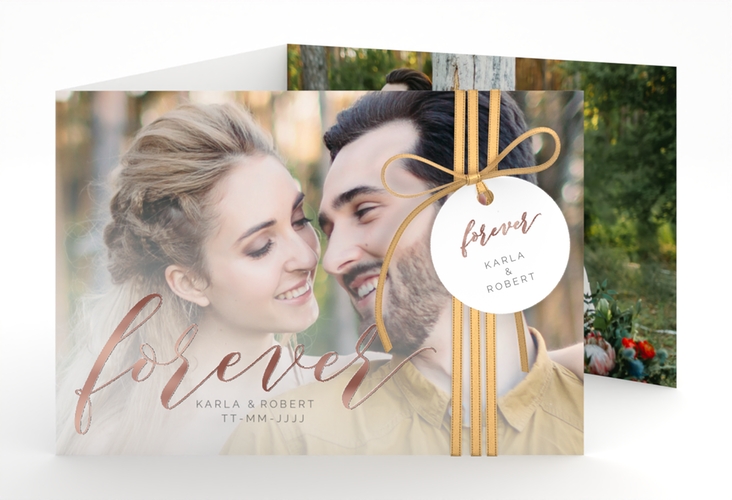 Hochzeitseinladung Promise A6 Doppel-Klappkarte rosegold