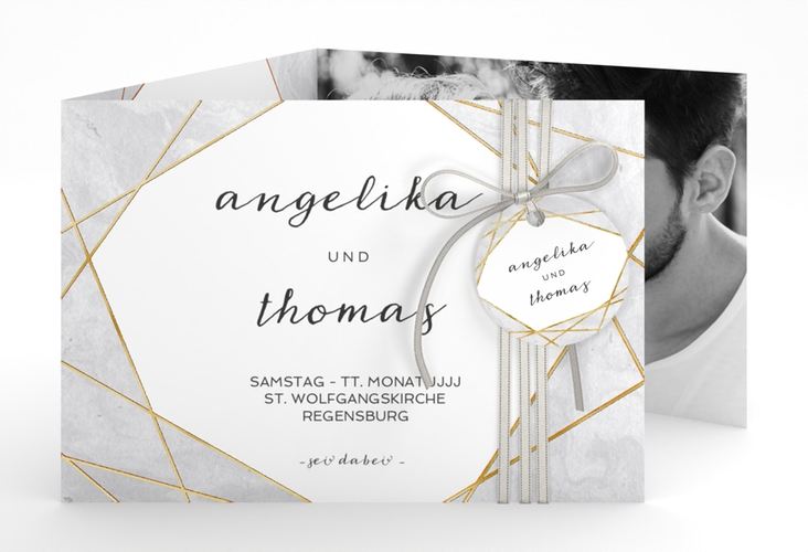 Hochzeitseinladung Asymmetry A6 Doppel-Klappkarte gold