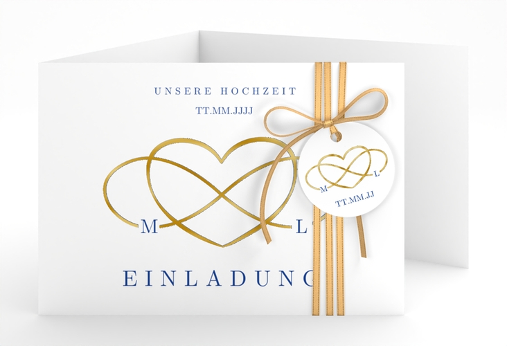 Hochzeitseinladung Infinity A6 Doppel-Klappkarte gold