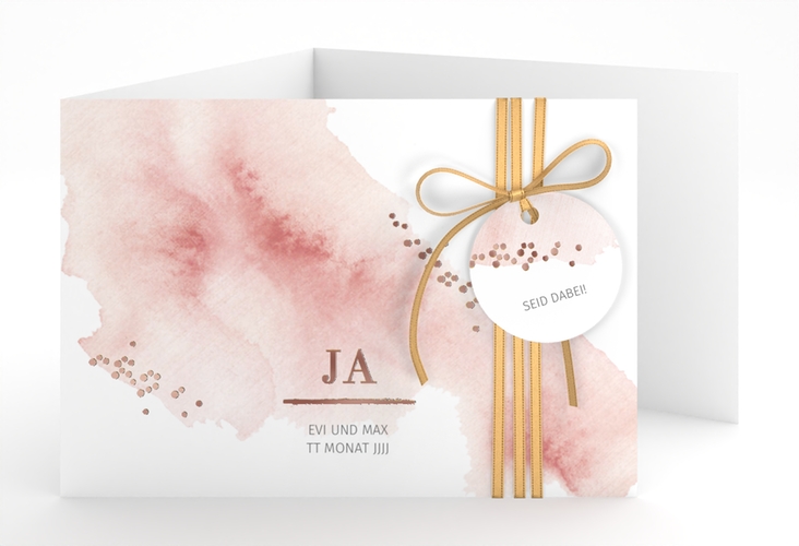 Hochzeitseinladung Pastell A6 Doppel-Klappkarte rosegold