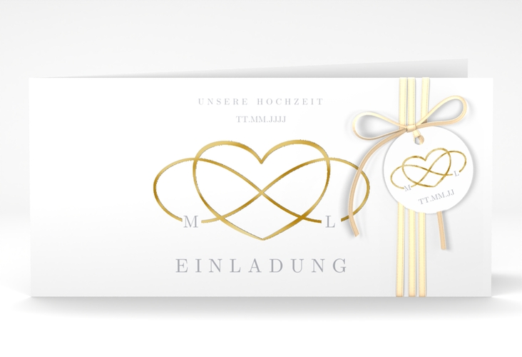 Hochzeitseinladung Infinity lange Klappkarte quer grau gold