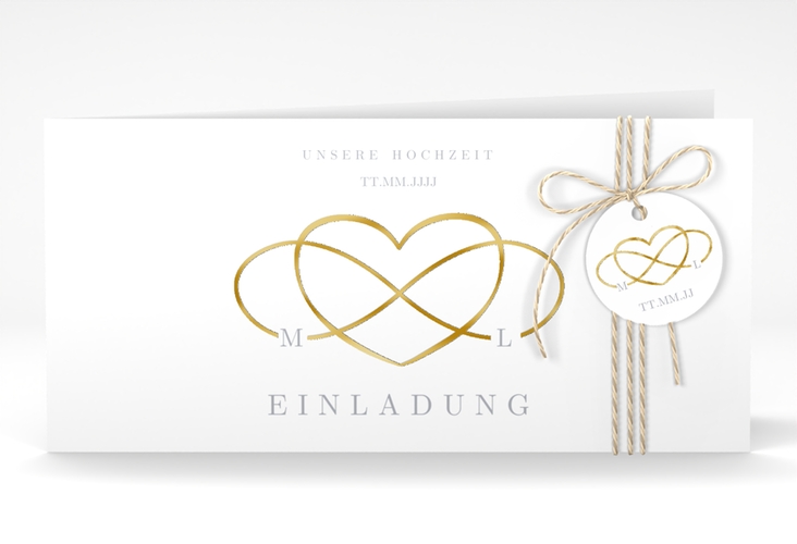 Hochzeitseinladung Infinity lange Klappkarte quer grau gold