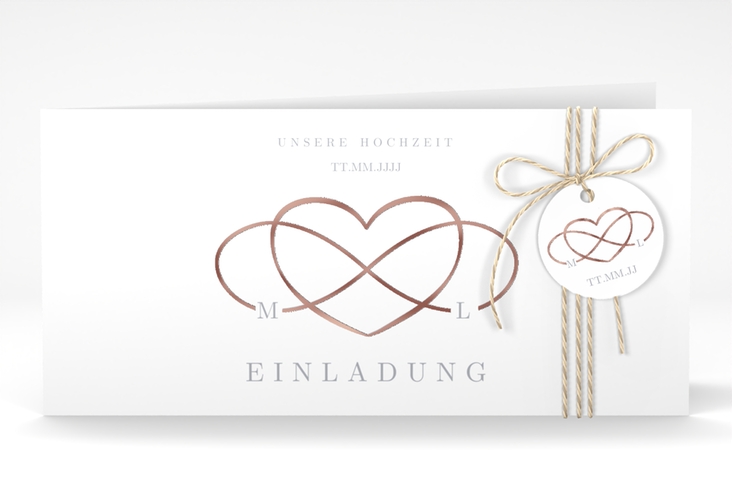 Hochzeitseinladung Infinity lange Klappkarte quer grau rosegold