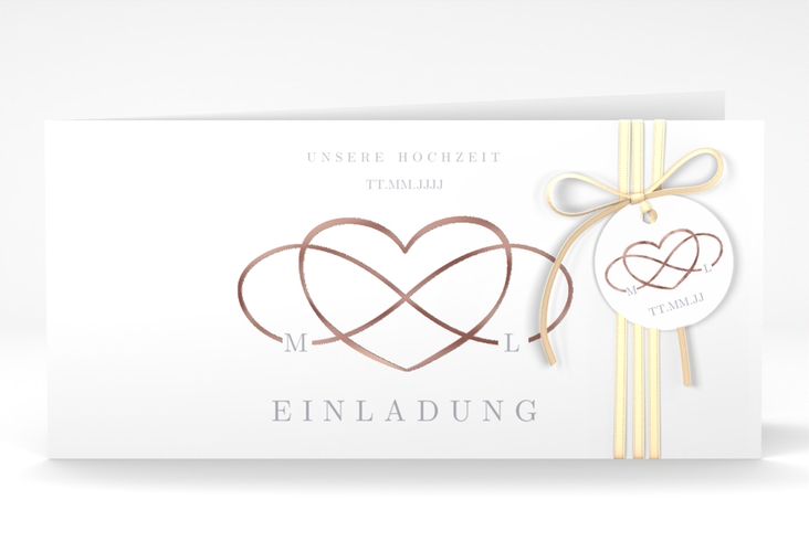 Hochzeitseinladung Infinity lange Klappkarte quer grau rosegold