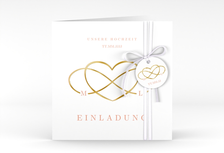 Hochzeitseinladung Infinity quadr. Klappkarte apricot gold