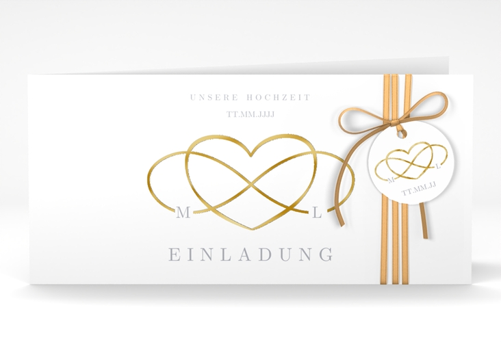 Hochzeitseinladung Infinity lange Klappkarte quer grau gold