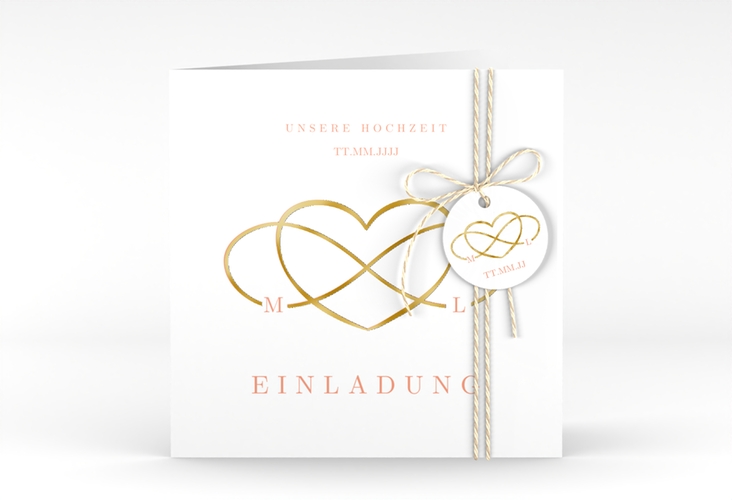 Hochzeitseinladung Infinity quadr. Klappkarte apricot gold