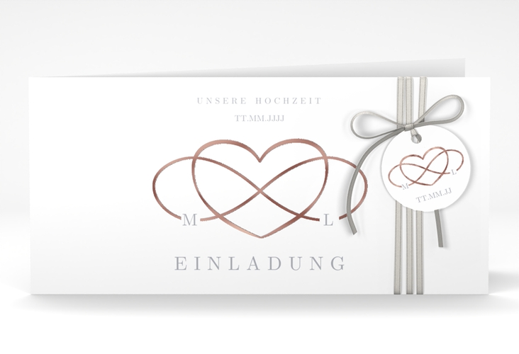 Hochzeitseinladung Infinity lange Klappkarte quer grau rosegold