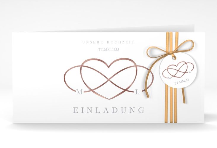 Hochzeitseinladung Infinity lange Klappkarte quer grau rosegold