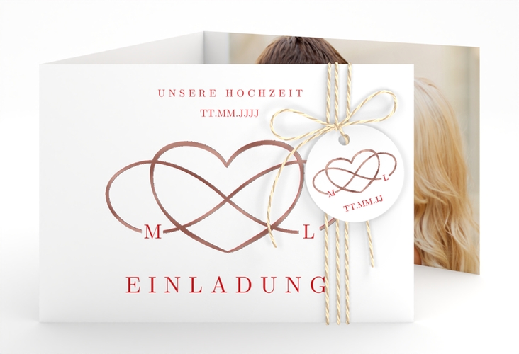 Hochzeitseinladung Infinity A6 Doppel-Klappkarte rot rosegold