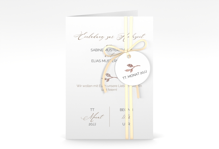 Einladungskarte Hochzeit Plain A6 Klappkarte hoch weiss rosegold