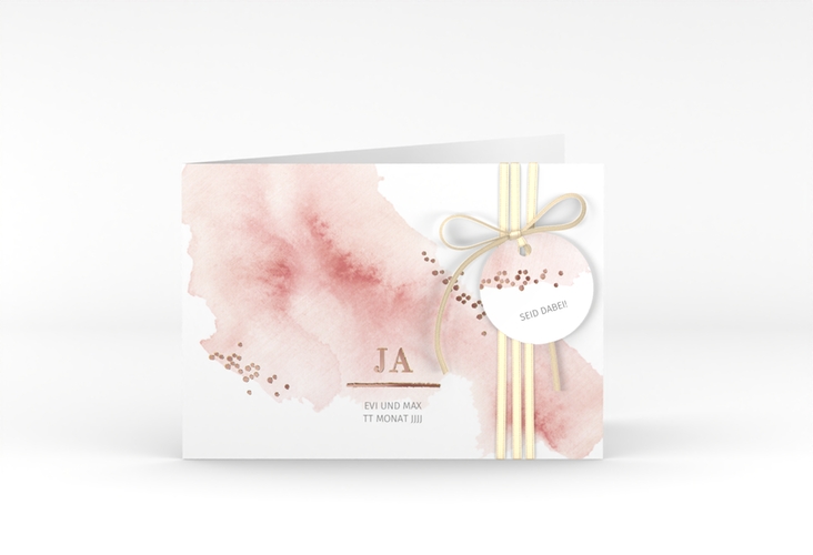 Hochzeitseinladung Pastell A6 Klappkarte quer rosa rosegold