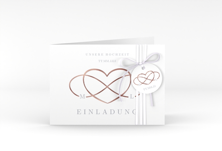 Hochzeitseinladung Infinity A6 Klappkarte quer grau rosegold