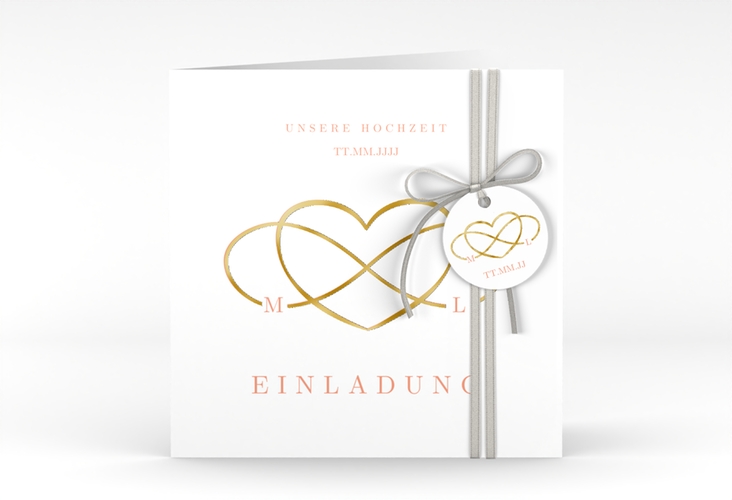 Hochzeitseinladung Infinity quadr. Klappkarte apricot gold