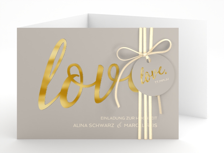 Hochzeitseinladung Glam A6 Doppel-Klappkarte grau gold