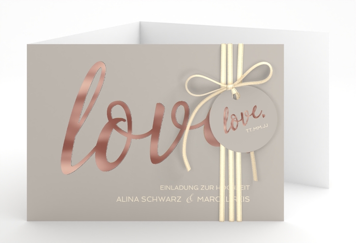 Hochzeitseinladung Glam A6 Doppel-Klappkarte grau rosegold