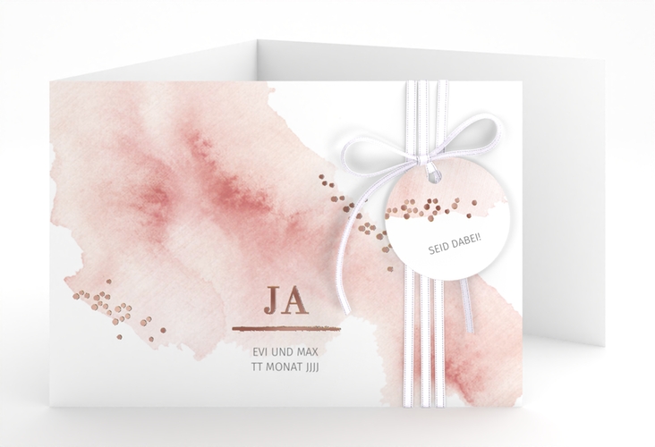 Hochzeitseinladung Pastell A6 Doppel-Klappkarte rosa rosegold