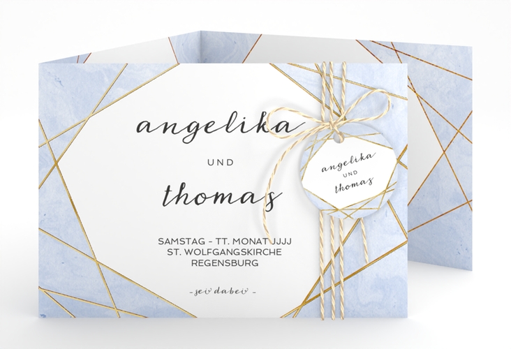 Hochzeitseinladung Asymmetry A6 Doppel-Klappkarte blau gold