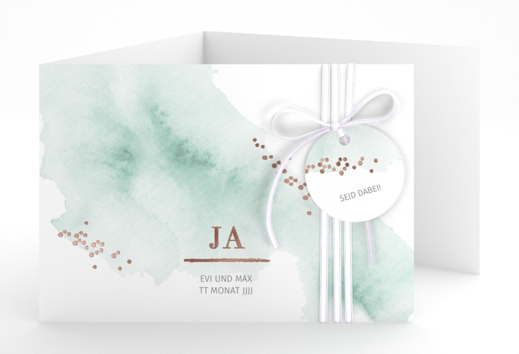 Hochzeitseinladung Pastell A6 Doppel-Klappkarte mint rosegold