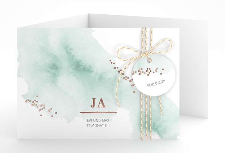 Hochzeitseinladung Pastell A6 Doppel-Klappkarte mint rosegold