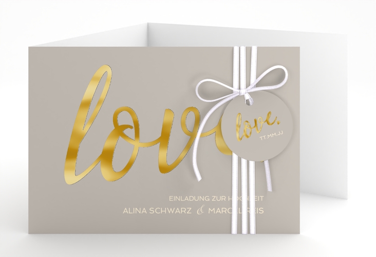 Hochzeitseinladung Glam A6 Doppel-Klappkarte grau gold