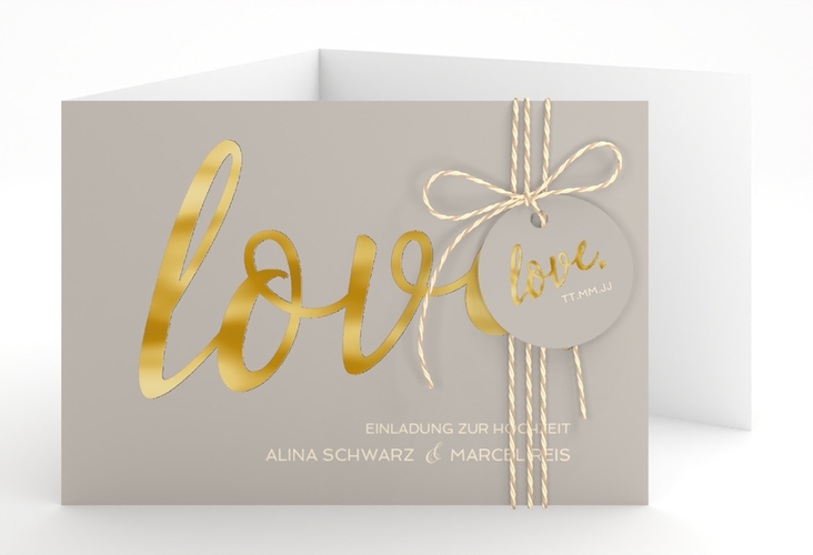 Hochzeitseinladung Glam A6 Doppel-Klappkarte grau gold