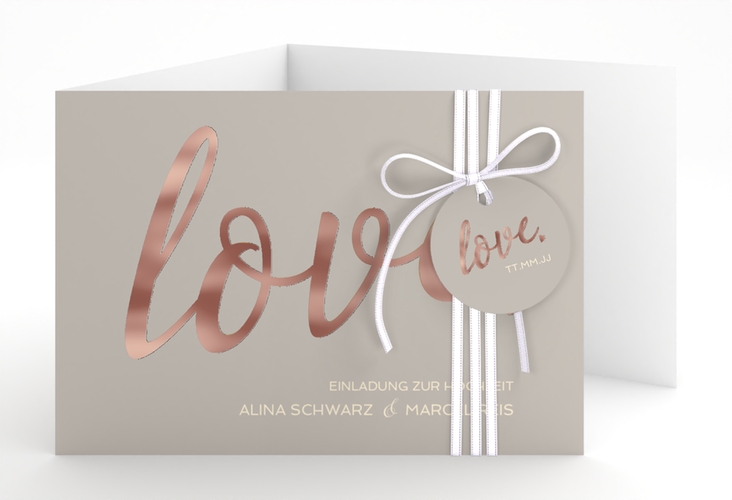 Hochzeitseinladung Glam A6 Doppel-Klappkarte grau rosegold