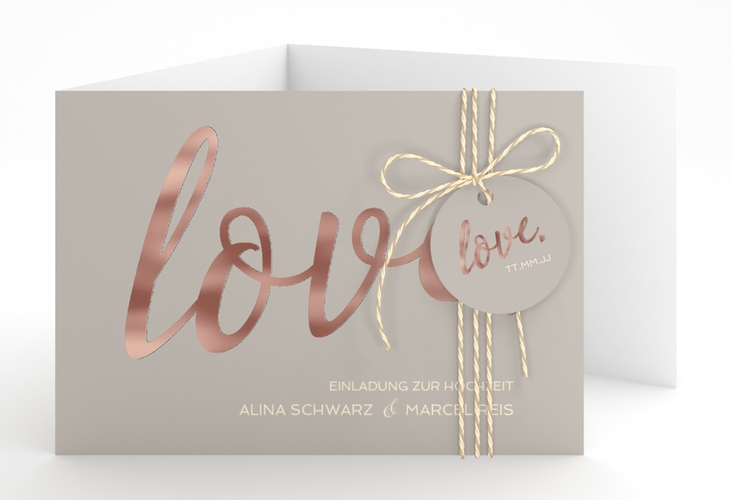 Hochzeitseinladung Glam A6 Doppel-Klappkarte grau rosegold