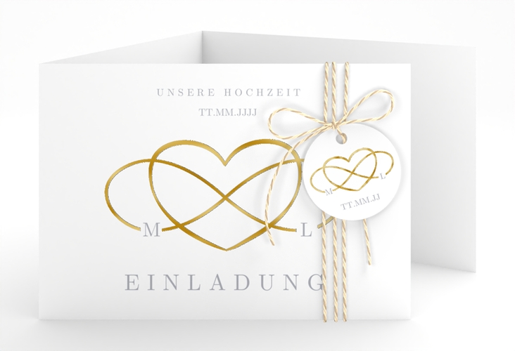 Hochzeitseinladung Infinity A6 Doppel-Klappkarte grau gold