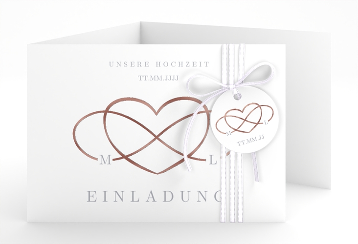 Hochzeitseinladung Infinity A6 Doppel-Klappkarte grau rosegold