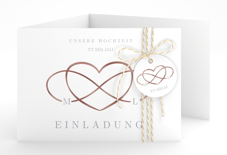 Hochzeitseinladung Infinity A6 Doppel-Klappkarte grau rosegold