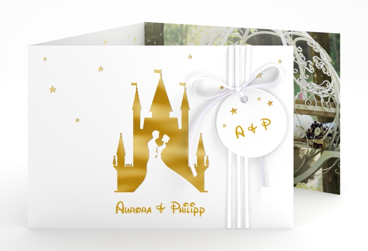 Hochzeitseinladung Castle A6 Doppel-Klappkarte gold gold