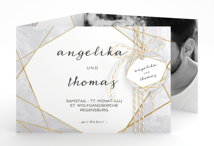 Hochzeitseinladung Asymmetry A6 Doppel-Klappkarte grau gold