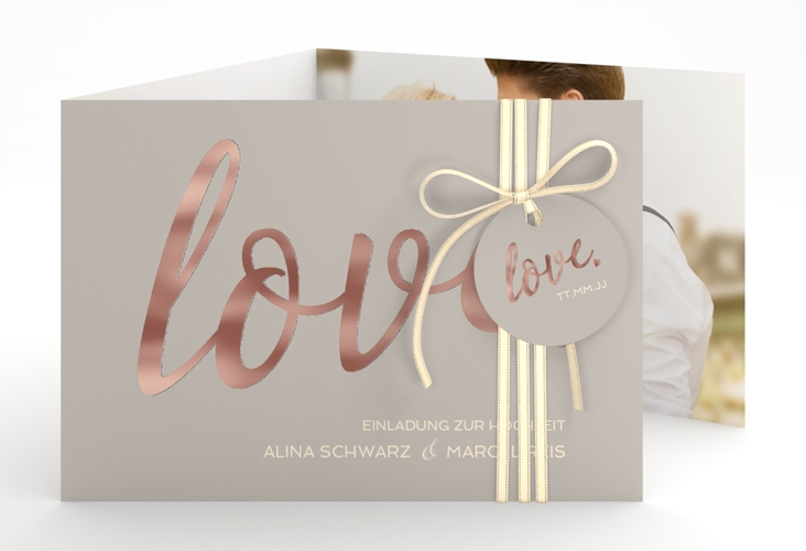 Hochzeitseinladung Glam A6 Doppel-Klappkarte grau rosegold