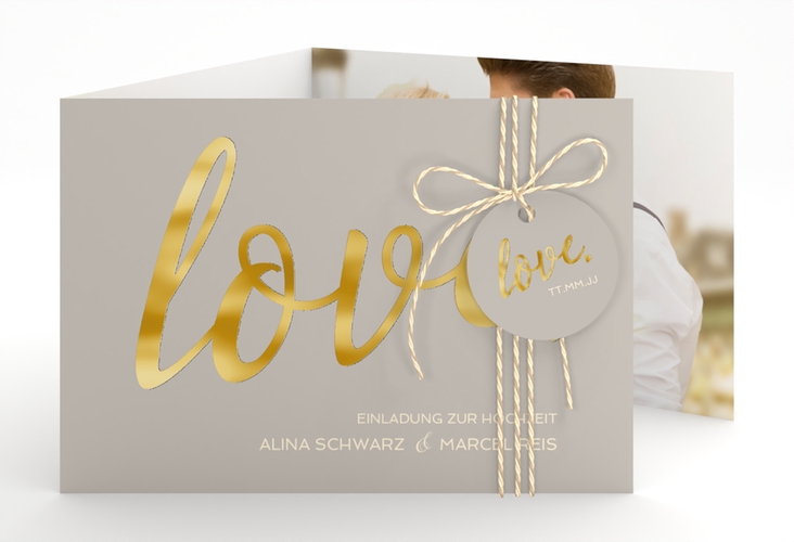 Hochzeitseinladung Glam A6 Doppel-Klappkarte grau gold