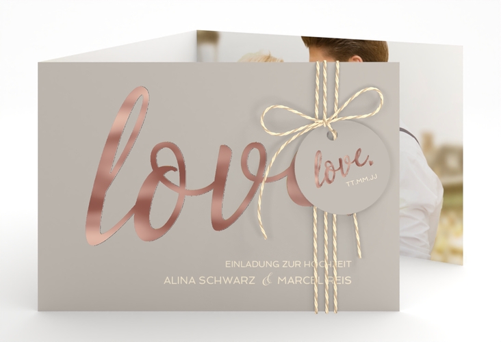 Hochzeitseinladung Glam A6 Doppel-Klappkarte grau rosegold