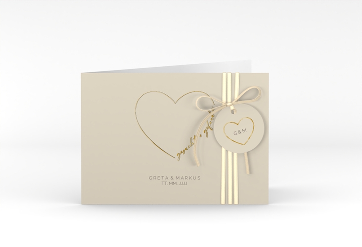 Hochzeitseinladung Lebenstraum A6 Klappkarte quer beige gold