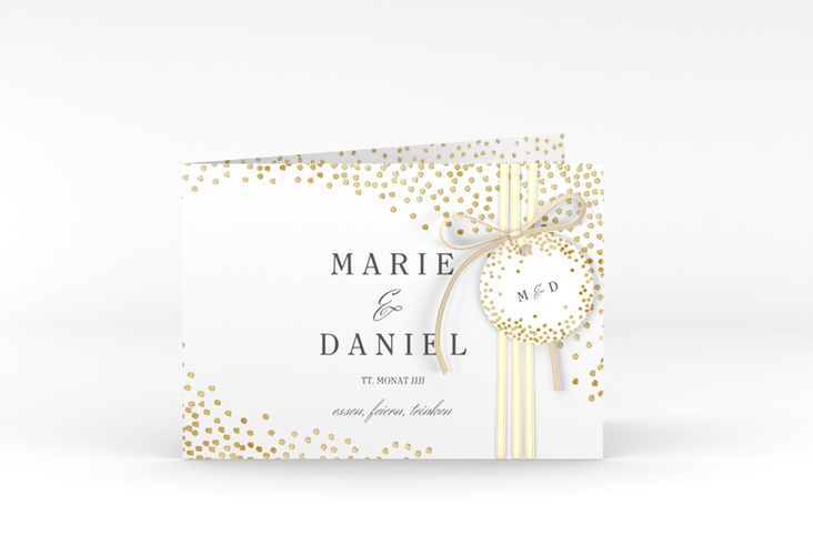 Hochzeitseinladung Glitter A6 Klappkarte quer weiss gold