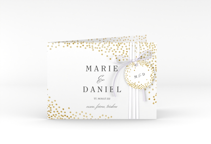 Hochzeitseinladung Glitter A6 Klappkarte quer weiss gold