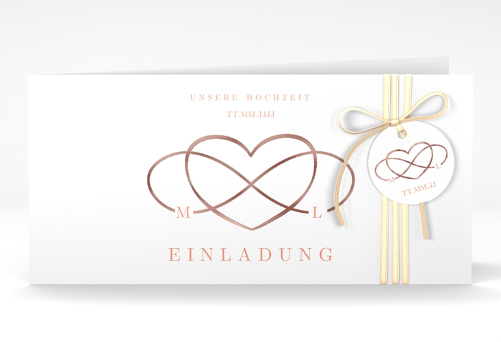 Hochzeitseinladung Infinity lange Klappkarte quer apricot rosegold