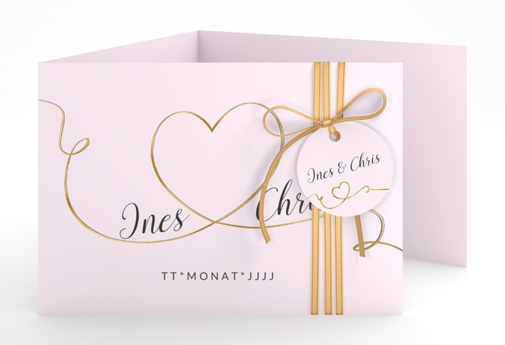 Hochzeitseinladung Dolce A6 Doppel-Klappkarte rosa gold